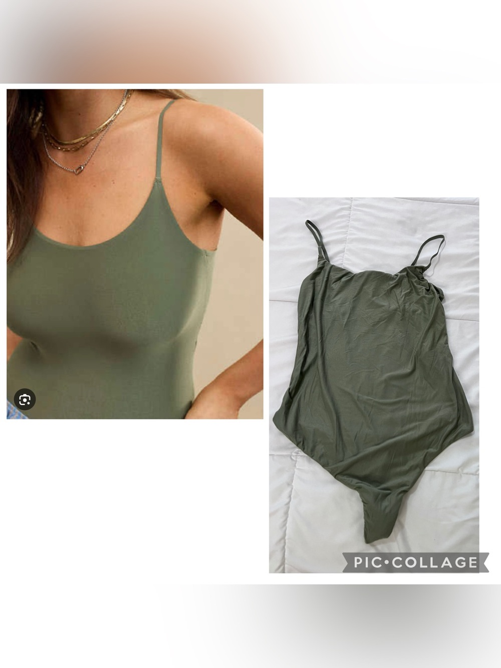 SMOOTHEZ aerie Olive Green Slim Strap tank Bodysuit size S